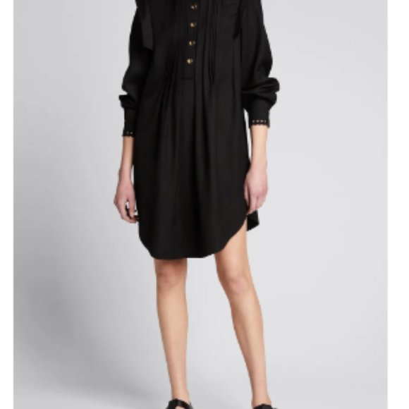 Chloé Mock-Neck Gabardine Long-Sleeve Shift Dress - Picture 4 of 8